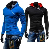 Hombre Fleece sudaderas con capucha oblicua Hombres Zipper Pullover